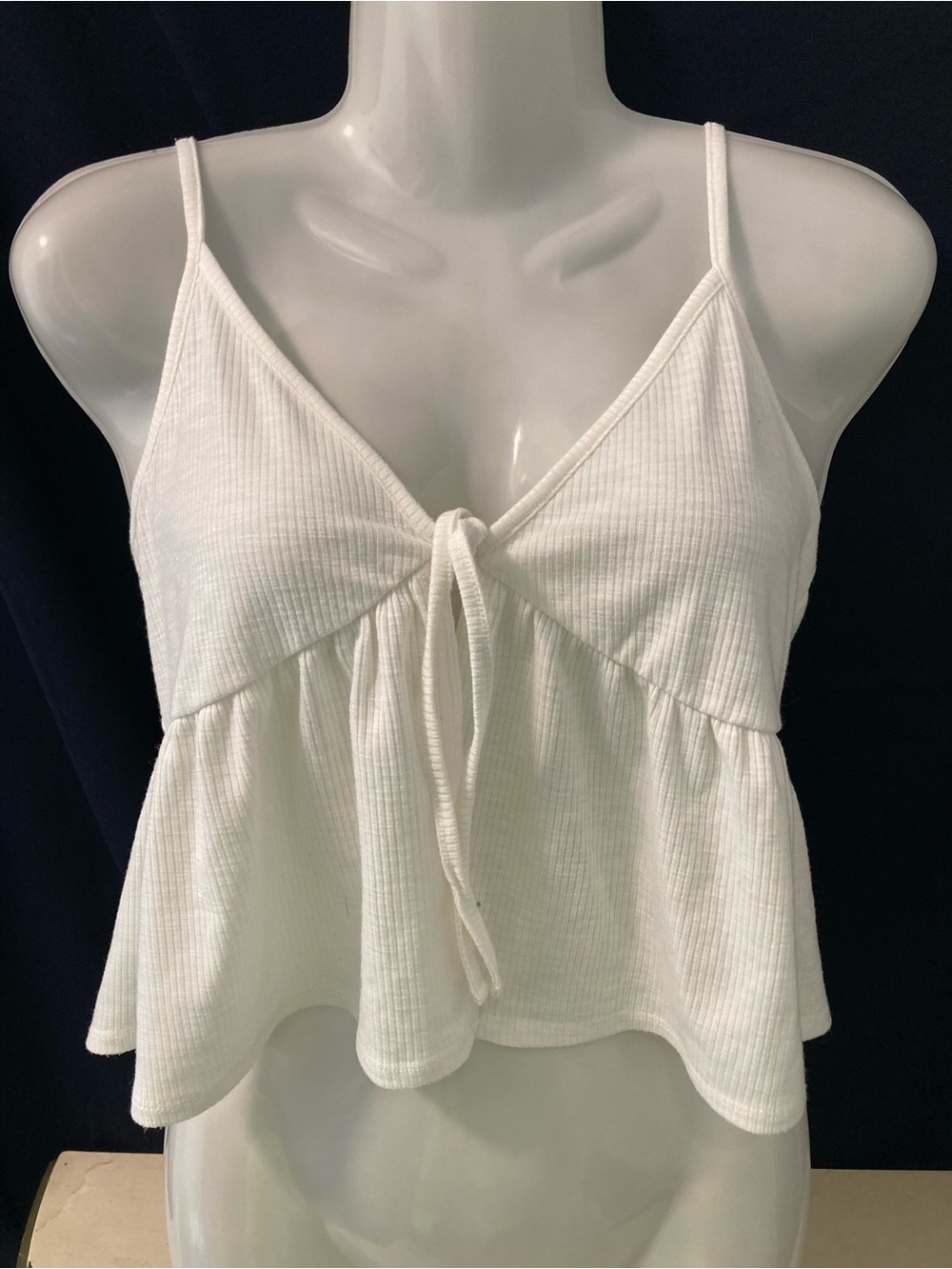 Garage White Ribbed Babydoll Cami Top Medium
